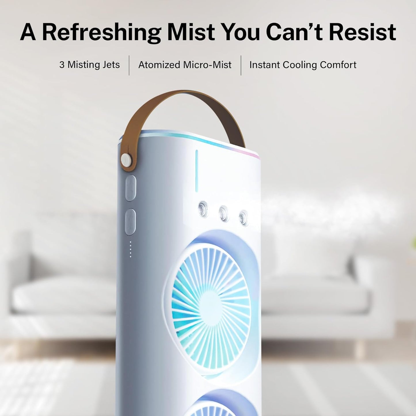 efluky 4000mAh Double Ended Spray Fan, Cold Air, 2025 New 3 Gears USB Rechargeable with LED Light Cooler, Tower Air Coolers & Remote Control,Water Tank,Table fan for Home,Office