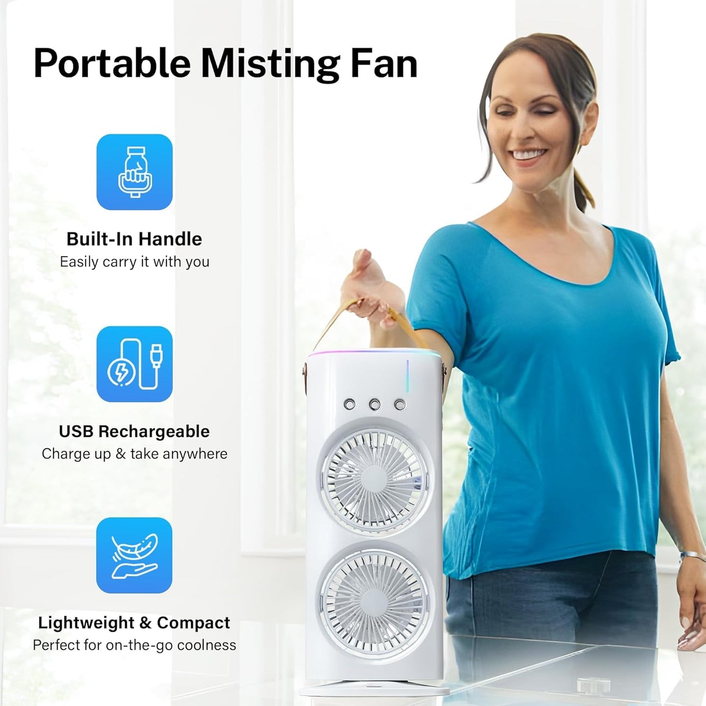 efluky 4000mAh Double Ended Spray Fan, Cold Air, 2025 New 3 Gears USB Rechargeable with LED Light Cooler, Tower Air Coolers & Remote Control,Water Tank,Table fan for Home,Office