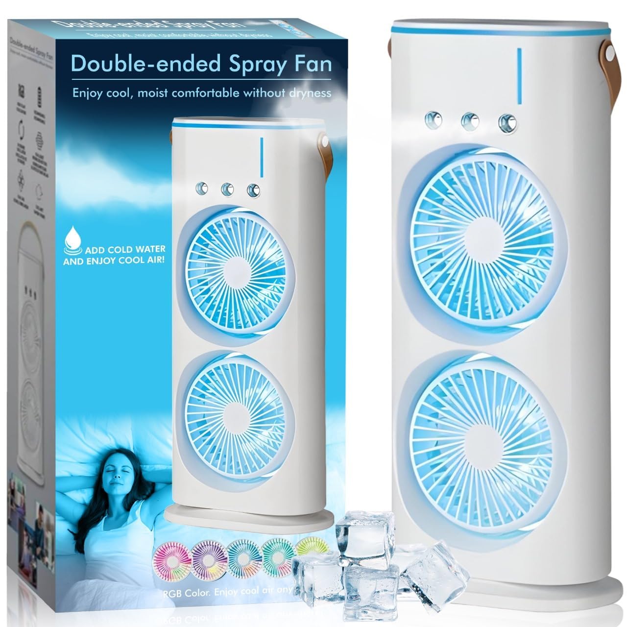 efluky 4000mAh Double Ended Spray Fan, Cold Air, 2025 New 3 Gears USB Rechargeable with LED Light Cooler, Tower Air Coolers & Remote Control,Water Tank,Table fan for Home,Office