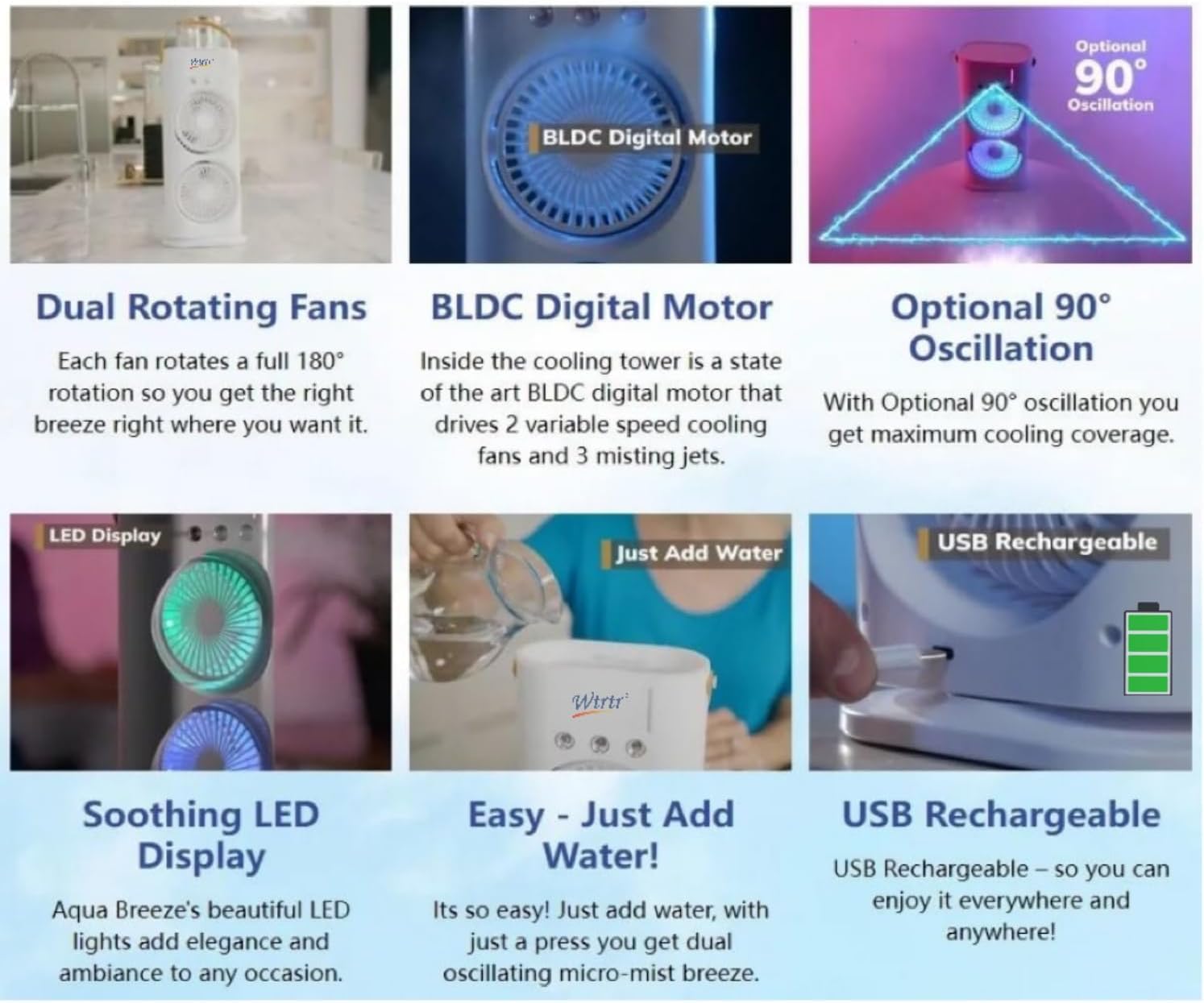 efluky 4000mAh Double Ended Spray Fan, Cold Air, 2025 New 3 Gears USB Rechargeable with LED Light Cooler, Tower Air Coolers & Remote Control,Water Tank,Table fan for Home,Office